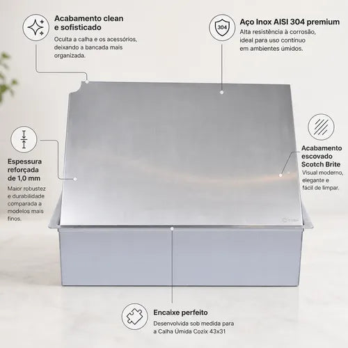Tampa P/ Escorredor Calha Gourmet De 40x29cm Cozix Inox 304 Inox